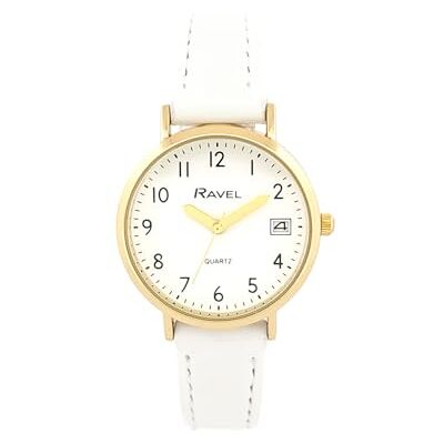 Ravel Montre Femme Calendrier Doré Bracelet Simili Cuir Quartz Analogique Japonais R0707 - Publicité Ravel Montre Femme Calendrier Doré Bracelet Simili Cuir Quartz Analogique Japonais R0707 - Publicité