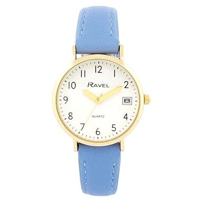 Ravel Montre Femme Calendrier Doré Bracelet Simili Cuir Quartz Analogique Japonais R0707 - Publicité Ravel Montre Femme Calendrier Doré Bracelet Simili Cuir Quartz Analogique Japonais R0707 - Publicité