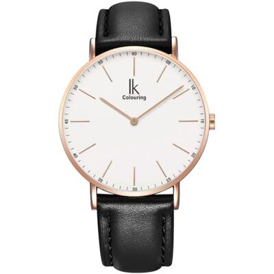 Alienwork IK Montre Hommes Femmes Or Rose Bracelet en Cuir Noir Ultra-Mince - Publicité Alienwork IK Montre Hommes Femmes Or Rose Bracelet en Cuir Noir Ultra-Mince - Publicité
