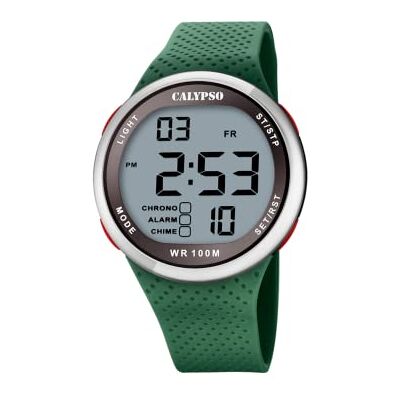 Calypso Montre Digitale Homme en Caoutchouc Vert Montre Sport Homme Étanche 10 ATM Date et Calendrier, Chronographe, Double Fuseau Hor., Éclairage, Alarme, 12 et 24 Heures Color Splash - Publicité Calypso Montre Digitale Homme en Caoutchouc Vert Montre Sport Homme Étanche 10 ATM Date et Calendrier, Chronographe, Double Fuseau Hor., Éclairage, Alarme, 12 et 24 Heures Color Splash - Publicité