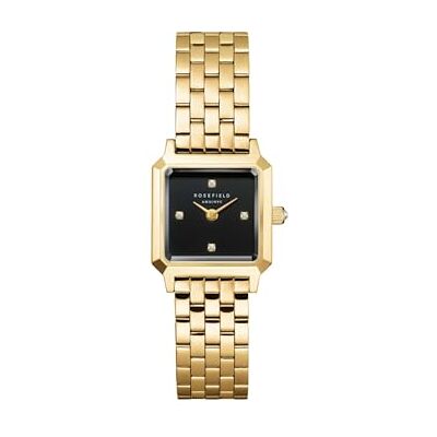 Rosefield Luxury Montre pour femme Noir 19,5 x 19,5 mm Carré plat 7 mm Bracelet en acier inoxydable doré Cadran noir mat avec cristaux Élégante montre pour femme - Publicité Rosefield Luxury Montre pour femme Noir 19,5 x 19,5 mm Carré plat 7 mm Bracelet en acier inoxydable doré Cadran noir mat avec cristaux Élégante montre pour femme - Publicité