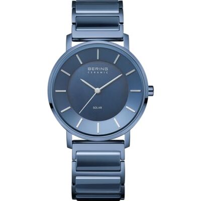 BERING Montre Solaire pour Femme, 35 mm, Boîtier en Acier Inoxydable Bleu Et Cadran Bleu, Bracelet en Acier Inoxydable À Éléments en Céramique, 3 ATM - Publicité BERING Montre Solaire pour Femme, 35 mm, Boîtier en Acier Inoxydable Bleu Et Cadran Bleu, Bracelet en Acier Inoxydable À Éléments en Céramique, 3 ATM - Publicité