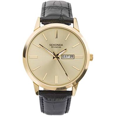Sekonda Jackson Classic Men's 40mm Quartz Watch with Analogue Day/Date Display, and Lether Strap - Publicité Sekonda Jackson Classic Men's 40mm Quartz Watch with Analogue Day/Date Display, and Lether Strap - Publicité