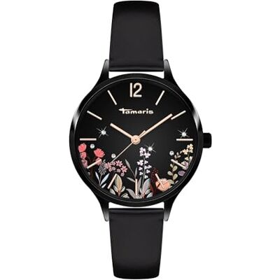 Tamaris Montre-Bracelet pour Femmes Basic Montre À Quartz Analogique 34Mm, avec Leder Bracelet, Florales Cadran, 3 ATM Étanche - Publicité Tamaris Montre-Bracelet pour Femmes Basic Montre À Quartz Analogique 34Mm, avec Leder Bracelet, Florales Cadran, 3 ATM Étanche - Publicité
