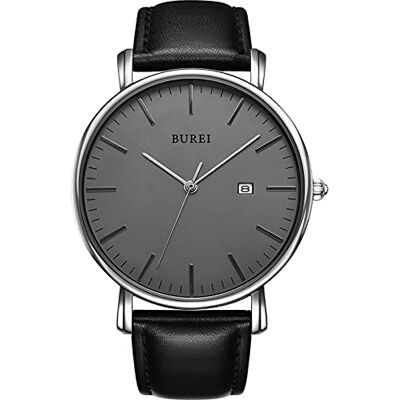 BUREI Ultra Mince Minimaliste Montre Homme Calendrier Chic fenêtre Moderne Simple Grand Cadran Bracelet en Cuir, Marron Argent Blanc, Sangle, Gris/Noir, TFV8 - Publicité BUREI Ultra Mince Minimaliste Montre Homme Calendrier Chic fenêtre Moderne Simple Grand Cadran Bracelet en Cuir, Marron Argent Blanc, Sangle, Gris/Noir, TFV8 - Publicité