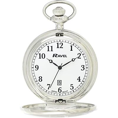 Ravel Montre de Poche « Savonnette » Calendrier avec chaîne en Acier Inoxydable Ton argenté - Publicité Ravel Montre de Poche « Savonnette » Calendrier avec chaîne en Acier Inoxydable Ton argenté - Publicité
