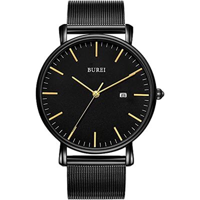 BUREI Montre-Bracelet Minimaliste à Quartz analogique pour Homme avec Bracelet en Maille, Cadeau pour Homme, Noir Or Noir, Bracelet - Publicité BUREI Montre-Bracelet Minimaliste à Quartz analogique pour Homme avec Bracelet en Maille, Cadeau pour Homme, Noir Or Noir, Bracelet - Publicité