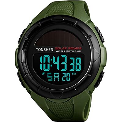TONSHEN Homme et Femme Outdoor Militaire 50M Etanche Montre Solaire Plastique Caisse et Caoutchouc Ruban LED Digitale Sport Montres Bracelet Chronomètre Alarme Date (Vert) - Publicité TONSHEN Homme et Femme Outdoor Militaire 50M Etanche Montre Solaire Plastique Caisse et Caoutchouc Ruban LED Digitale Sport Montres Bracelet Chronomètre Alarme Date (Vert) - Publicité