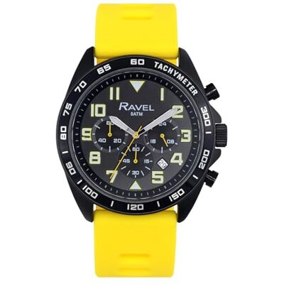 Ravel Plus Montre de Sport pour Hommes (46 mm) Chronographe Noir, Bracelet en Silicone Quartz Analogique Japonais RP.CHR.01-04M - Publicité Ravel Plus Montre de Sport pour Hommes (46 mm) Chronographe Noir, Bracelet en Silicone Quartz Analogique Japonais RP.CHR.01-04M - Publicité