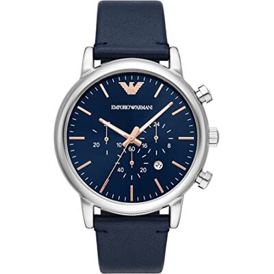 Emporio Armani Montre Quartz Homme 46.00mm avec Cadran Bleu analogique et Bracelet en Bracelet en Cuir Bleu AR11451 - Publicité Emporio Armani Montre Quartz Homme 46.00mm avec Cadran Bleu analogique et Bracelet en Bracelet en Cuir Bleu AR11451 - Publicité