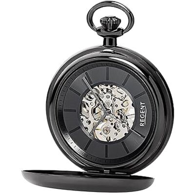 Regent Montre de Poche pour Homme avec mécanisme mécanique à remontage Manuel Fond en Verre avec Vue sur Le Squelette avec Couvercle à Rabat en Acier Inoxydable - Publicité Regent Montre de Poche pour Homme avec mécanisme mécanique à remontage Manuel Fond en Verre avec Vue sur Le Squelette avec Couvercle à Rabat en Acier Inoxydable - Publicité