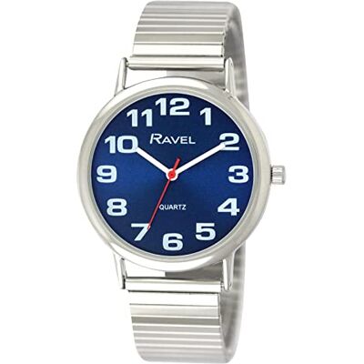 Ravel Montre Unisexe à Bracelet Extensible en Acier Inoxydable avec Grands Chiffres Quartz Analogique R0208 - Publicité Ravel Montre Unisexe à Bracelet Extensible en Acier Inoxydable avec Grands Chiffres Quartz Analogique R0208 - Publicité