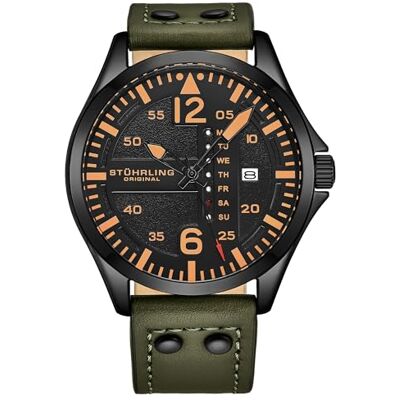 Stuhrling Original Montre aviateur analogique Sport pour Homme, Réglage Rapide, Date du Jour, Bracelet en Cuir décontracté (Green) - Publicité Stuhrling Original Montre aviateur analogique Sport pour Homme, Réglage Rapide, Date du Jour, Bracelet en Cuir décontracté (Green) - Publicité