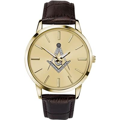 Sekonda Montre Homme Masonic Quartz Analogique Boîtier Or Cadran Doré Bracelet Cuir Marron , doré, Sangle - Publicité Sekonda Montre Homme Masonic Quartz Analogique Boîtier Or Cadran Doré Bracelet Cuir Marron , doré, Sangle - Publicité