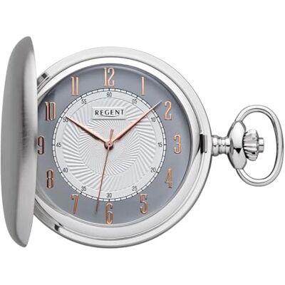REGENT Savonnette Montre de poche pour homme avec couvercle à rabat chromé 50 mm à quartz blanc et cadran gris chiffres arabes - Publicité REGENT Savonnette Montre de poche pour homme avec couvercle à rabat chromé 50 mm à quartz blanc et cadran gris chiffres arabes - Publicité