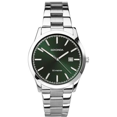 Sekonda Taylor Montre analogique pour Homme Cadran 41 mm Étanche jusqu'à 50 mètres, verre minéral, fermoir de sécurité à double verrouillage, cadran solaire, affichage de la date - Publicité Sekonda Taylor Montre analogique pour Homme Cadran 41 mm Étanche jusqu'à 50 mètres, verre minéral, fermoir de sécurité à double verrouillage, cadran solaire, affichage de la date - Publicité