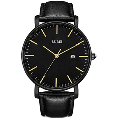 BUREI Ultra Mince Minimaliste Montre Homme Calendrier Chic fenêtre Moderne Simple Grand Cadran Bracelet en Cuir, Marron Argent Blanc, Sangle, Or Noir, Sangle - Publicité BUREI Ultra Mince Minimaliste Montre Homme Calendrier Chic fenêtre Moderne Simple Grand Cadran Bracelet en Cuir, Marron Argent Blanc, Sangle, Or Noir, Sangle - Publicité