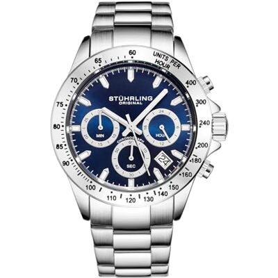 Stuhrling Stührling Original Montre chronographe pour Homme, Bracelet en Acier Inoxydable avec Couronne vissée et étanche à 100 M. Mouvement à Quartz avec Cadran analogique - Publicité Stuhrling Stührling Original Montre chronographe pour Homme, Bracelet en Acier Inoxydable avec Couronne vissée et étanche à 100 M. Mouvement à Quartz avec Cadran analogique - Publicité