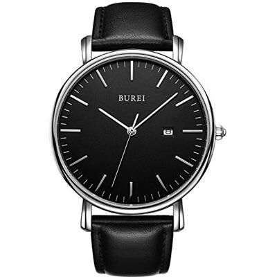 BUREI Ultra Mince Minimaliste Montre Homme Calendrier Chic fenêtre Moderne Simple Grand Cadran Bracelet en Cuir, Marron Argent Blanc, Sangle, Noir/argenté., TFV8 - Publicité BUREI Ultra Mince Minimaliste Montre Homme Calendrier Chic fenêtre Moderne Simple Grand Cadran Bracelet en Cuir, Marron Argent Blanc, Sangle, Noir/argenté., TFV8 - Publicité