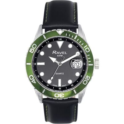 Ravel Plus Montre Hommes 42 mm Ronde 5ATM avec Calendrier Lunette Tournante Unidirectionnelle et Lentille en Saphir Quartz Analogique Japonais RPD-09-12 - Publicité Ravel Plus Montre Hommes 42 mm Ronde 5ATM avec Calendrier Lunette Tournante Unidirectionnelle et Lentille en Saphir Quartz Analogique Japonais RPD-09-12 - Publicité