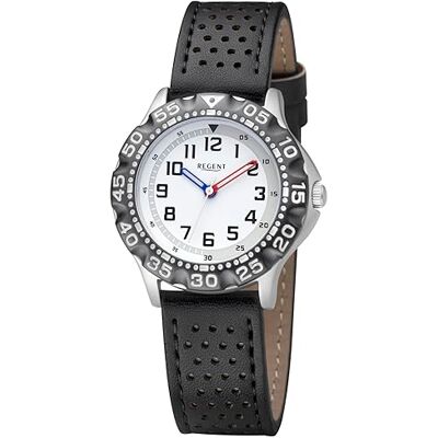 REGENT Montre pour enfant avec bracelet en cuir et chiffres arabes en aluminium à quartz Noir - Publicité REGENT Montre pour enfant avec bracelet en cuir et chiffres arabes en aluminium à quartz Noir - Publicité