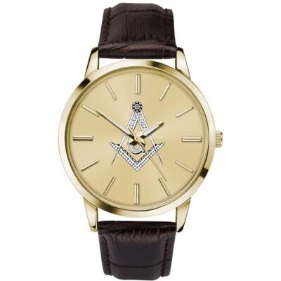 Sekonda Montre Homme Masonic Quartz Analogique Boîtier Or Cadran Doré Bracelet Cuir Marron , doré, Sangle - Publicité Sekonda Montre Homme Masonic Quartz Analogique Boîtier Or Cadran Doré Bracelet Cuir Marron , doré, Sangle - Publicité