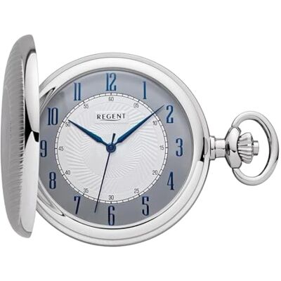 REGENT Savonnette Montre de poche pour homme avec couvercle à rabat chromé 50 mm à quartz blanc et cadran gris chiffres arabes - Publicité REGENT Savonnette Montre de poche pour homme avec couvercle à rabat chromé 50 mm à quartz blanc et cadran gris chiffres arabes - Publicité