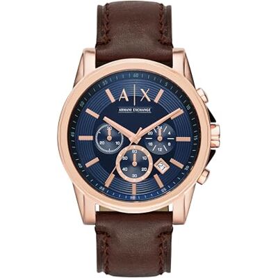 Armani Exchange Montre pour Homme, Mouvement chronographe et boîtier de 45 mm avec Bracelet en Acier Inoxydable, en Cuir ou en Silicone, Brun et Ton Or Rose, 45MM - Publicité Armani Exchange Montre pour Homme, Mouvement chronographe et boîtier de 45 mm avec Bracelet en Acier Inoxydable, en Cuir ou en Silicone, Brun et Ton Or Rose, 45MM - Publicité
