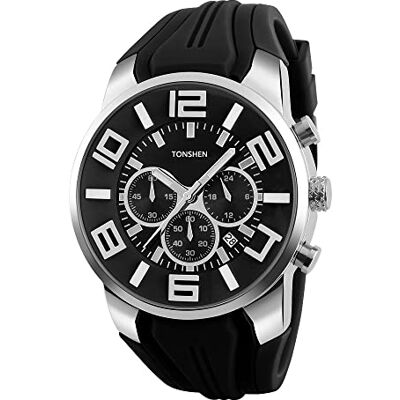 TONSHEN Hommes Montre Bracelet Acier Inoxydable Sport Mode Classique Analogique Montres Hommes Grand Numérique Affichage Doux Caoutchouc Bande Double Temps Robe Montre Sub Dial Chronomètre (Noir) - Publicité TONSHEN Hommes Montre Bracelet Acier Inoxydable Sport Mode Classique Analogique Montres Hommes Grand Numérique Affichage Doux Caoutchouc Bande Double Temps Robe Montre Sub Dial Chronomètre (Noir) - Publicité