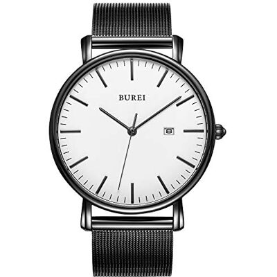 BUREI Minimalist Montre Homme Classy Date Gents Montre avec Bande Simple Simple Grand Cadran en Acier Inoxydable, Blanc, Bracelet - Publicité BUREI Minimalist Montre Homme Classy Date Gents Montre avec Bande Simple Simple Grand Cadran en Acier Inoxydable, Blanc, Bracelet - Publicité