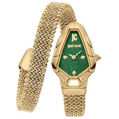 Just Cavalli Signature Snake Fiamma Montre Bracelet à Quartz pour Femme à la Mode Bracelet et boîtier en Acier Inoxydable de Couleur Or Cadran analogique Vert - Publicité Just Cavalli Signature Snake Fiamma Montre Bracelet à Quartz pour Femme à la Mode Bracelet et boîtier en Acier Inoxydable de Couleur Or Cadran analogique Vert - Publicité