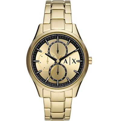 Armani Exchange Montre pour Homme, Mouvement chronographe et boîtier de 42 mm avec Bracelet en Acier Inoxydable, Cuir ou Silicone, Ton Or, 42MM - Publicité Armani Exchange Montre pour Homme, Mouvement chronographe et boîtier de 42 mm avec Bracelet en Acier Inoxydable, Cuir ou Silicone, Ton Or, 42MM - Publicité
