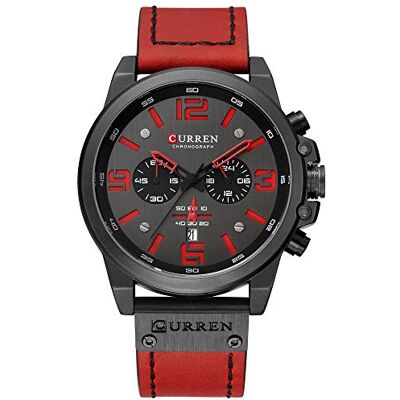 CURREN Reloj Hombre Montre chronographe de sport pour homme avec date, noir/rouge, Sangle - Publicité CURREN Reloj Hombre Montre chronographe de sport pour homme avec date, noir/rouge, Sangle - Publicité