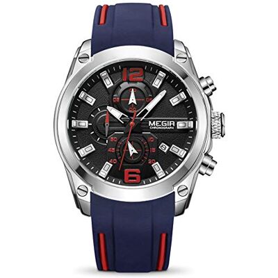 MEGIR Montre Homme Analogique Sport Quartz Montre Chronographe Lumineux Bracelet Silicone, Bleu, Chronographe, Mouvement à Quartz - Publicité MEGIR Montre Homme Analogique Sport Quartz Montre Chronographe Lumineux Bracelet Silicone, Bleu, Chronographe, Mouvement à Quartz - Publicité
