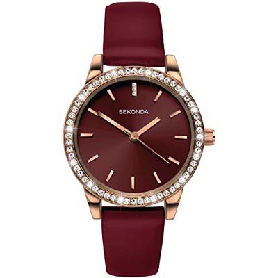 Sekonda Editions Montre à quartz analogique pour femme avec boîtier en or rose et bracelet bordeaux, Sangle - Publicité Sekonda Editions Montre à quartz analogique pour femme avec boîtier en or rose et bracelet bordeaux, Sangle - Publicité