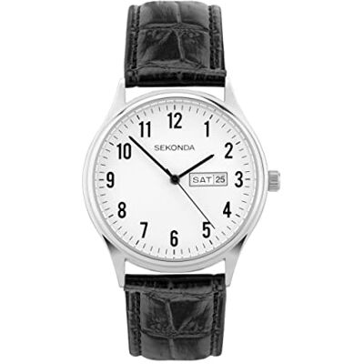 Sekonda Easy Reader Montre à quartz pour femme avec affichage analogique jour/date et bracelet en cuir noir 36 mm Blanc - Publicité Sekonda Easy Reader Montre à quartz pour femme avec affichage analogique jour/date et bracelet en cuir noir 36 mm Blanc - Publicité