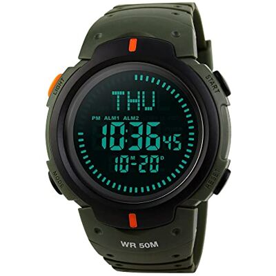 TONSHEN Hommes Montre Digital Outdoor Sport LED Electronique Tactique Militaire 50M Etanche Quartz Montres Bracelet Homme Boussole 3 Alarme Chronomètre Plastique Lunette et Caoutchouc Bande (Vert) - Publicité TONSHEN Hommes Montre Digital Outdoor Sport LED Electronique Tactique Militaire 50M Etanche Quartz Montres Bracelet Homme Boussole 3 Alarme Chronomètre Plastique Lunette et Caoutchouc Bande (Vert) - Publicité
