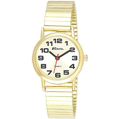 Ravel Montre Unisexe à Bracelet Extensible en Acier Inoxydable avec Grands Chiffres Quartz Analogique R0208 - Publicité Ravel Montre Unisexe à Bracelet Extensible en Acier Inoxydable avec Grands Chiffres Quartz Analogique R0208 - Publicité