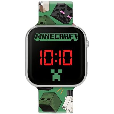 Montre Minecraft avec bracelet imprimé vert LED MIN4230 - Publicité Montre Minecraft avec bracelet imprimé vert LED MIN4230 - Publicité