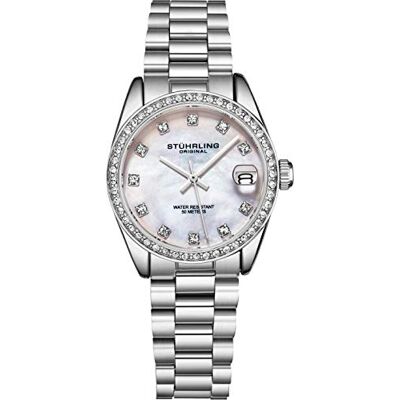 Stuhrling Montre Femme Original Bracelet Acier Inoxydable, Mouvement à Quartz, analogique, Cadran nacré avec Date Collection de Montres Femme élégantes et décontractées - Publicité Stuhrling Montre Femme Original Bracelet Acier Inoxydable, Mouvement à Quartz, analogique, Cadran nacré avec Date Collection de Montres Femme élégantes et décontractées - Publicité