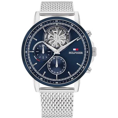 Tommy Hilfiger Montre Analogique Multifonction à Quartz pour Homme avec sous-Cadran Squelette et Bracelet en Acier Inoxydable ou en Cuir - Publicité Tommy Hilfiger Montre Analogique Multifonction à Quartz pour Homme avec sous-Cadran Squelette et Bracelet en Acier Inoxydable ou en Cuir - Publicité