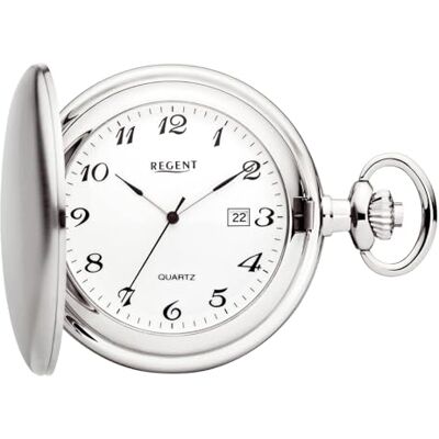 REGENT Savonnette Montre de Poche pour Homme avec Couvercle à charnière 47 mm à Quartz Cadran Blanc Chiffres Arabes Date - Publicité REGENT Savonnette Montre de Poche pour Homme avec Couvercle à charnière 47 mm à Quartz Cadran Blanc Chiffres Arabes Date - Publicité