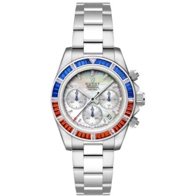 DUXOT Accelero Rainbow DX-2064 Montre chronographe pour homme avec bracelet en acier inoxydable massif 40 mm, blanc nacré - Publicité DUXOT Accelero Rainbow DX-2064 Montre chronographe pour homme avec bracelet en acier inoxydable massif 40 mm, blanc nacré - Publicité