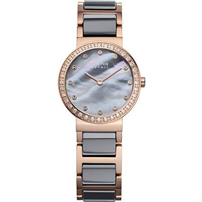 BERING Montre À Quartz Pour Femme, 25 mm, Boîtier En Acier Inoxydable Or Rose Et Cadran Gris, Bracelet En Acier Inoxydable À Éléments En Céramique, 5 ATM - Publicité BERING Montre À Quartz Pour Femme, 25 mm, Boîtier En Acier Inoxydable Or Rose Et Cadran Gris, Bracelet En Acier Inoxydable À Éléments En Céramique, 5 ATM - Publicité