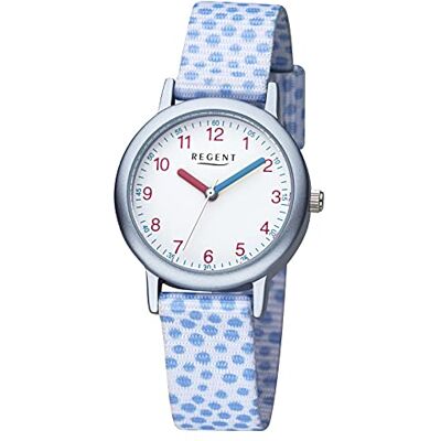 REGENT Montre-bracelet pour fille Montre junior avec motif à pois Bracelet en tissu Chiffres arabes Quartz, bleu, lanière - Publicité REGENT Montre-bracelet pour fille Montre junior avec motif à pois Bracelet en tissu Chiffres arabes Quartz, bleu, lanière - Publicité