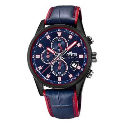 LOTUS Montre pour Homme Special Prices Boîtier en Acier Inoxydable Noir Bracelet en Cuir Bleu - Publicité LOTUS Montre pour Homme Special Prices Boîtier en Acier Inoxydable Noir Bracelet en Cuir Bleu - Publicité
