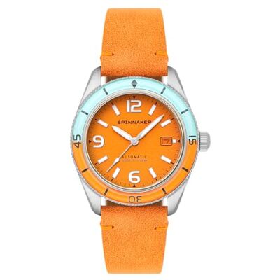 Spinnaker Fleuss SP-5055 Montre de plongée automatique pour homme – Mouvement Seiko NH35, boîtier en acier inoxydable de 43 mm, résistant à l'eau jusqu'à 150 m, bracelet en cuir, Orange exubérant - Publicité Spinnaker Fleuss SP-5055 Montre de plongée automatique pour homme – Mouvement Seiko NH35, boîtier en acier inoxydable de 43 mm, résistant à l'eau jusqu'à 150 m, bracelet en cuir, Orange exubérant - Publicité