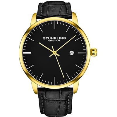 Stuhrling Montre Homme Original, Bracelet en Cuir de Veau Noir, Montre-Bracelet Classique, Cadran analogique Minimaliste avec Date - Publicité Stuhrling Montre Homme Original, Bracelet en Cuir de Veau Noir, Montre-Bracelet Classique, Cadran analogique Minimaliste avec Date - Publicité