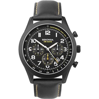 Sekonda Navigator Montre à quartz pour homme avec affichage analogique de la date et bracelet en cuir noir 44 mm - Publicité Sekonda Navigator Montre à quartz pour homme avec affichage analogique de la date et bracelet en cuir noir 44 mm - Publicité
