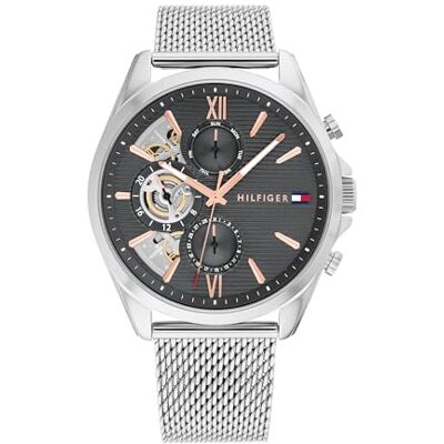 Tommy Hilfiger Montre Analogique Multifunction à Quartz pour homme avec Bracelet milanais en acier inoxydable et en piel - Publicité Tommy Hilfiger Montre Analogique Multifunction à Quartz pour homme avec Bracelet milanais en acier inoxydable et en piel - Publicité